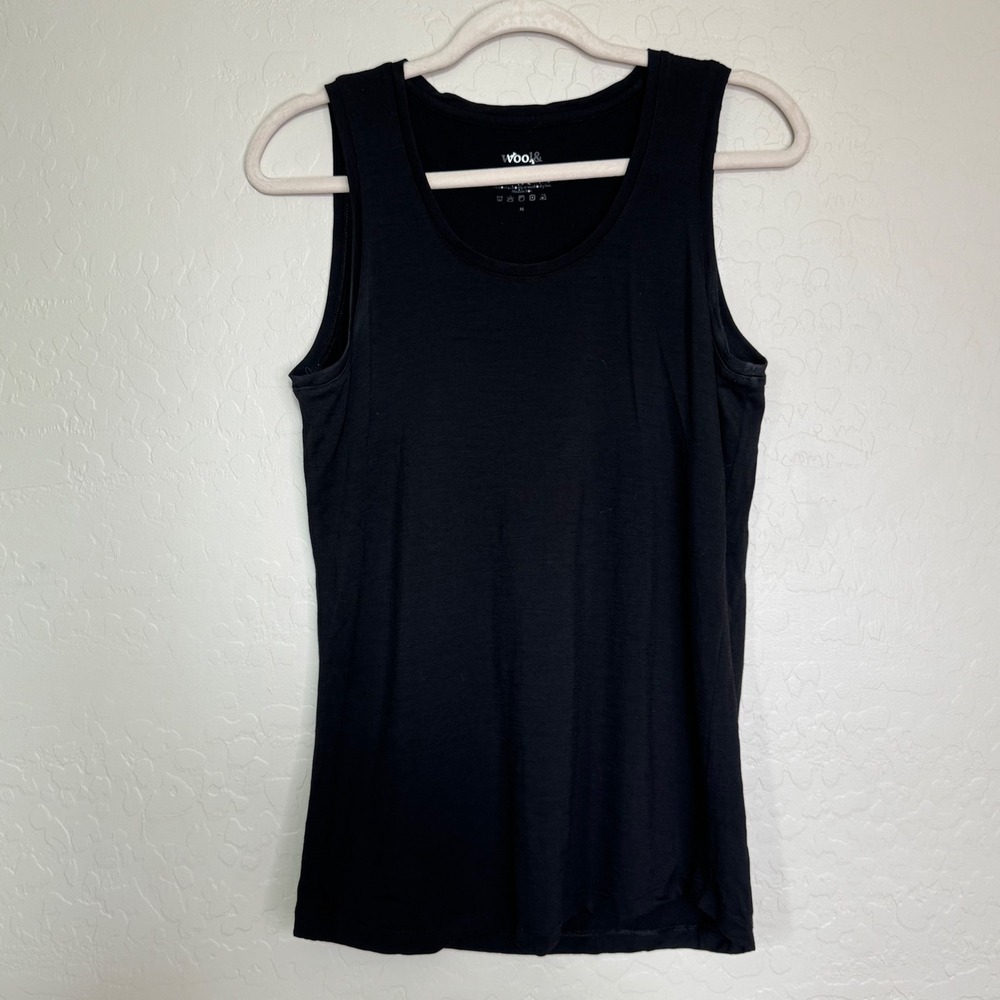 Wool& Women 100% Merino Wool Tank Top Size M Black Sleeveless Scoop Neck Layer